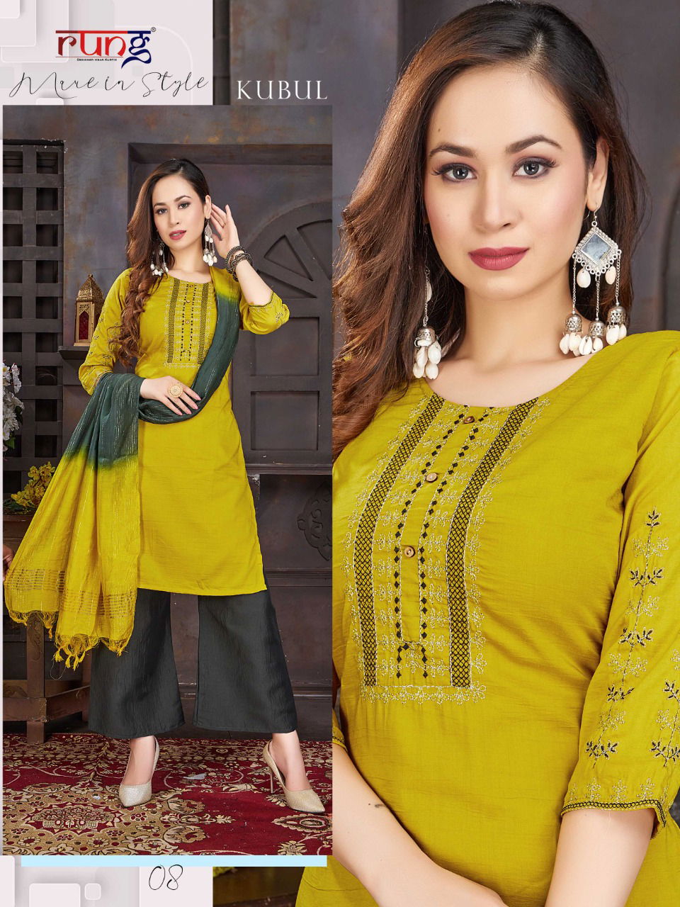 KUBUL New Designer Fancy Wear Printed Kurti Palazzo With Dupatta Collection